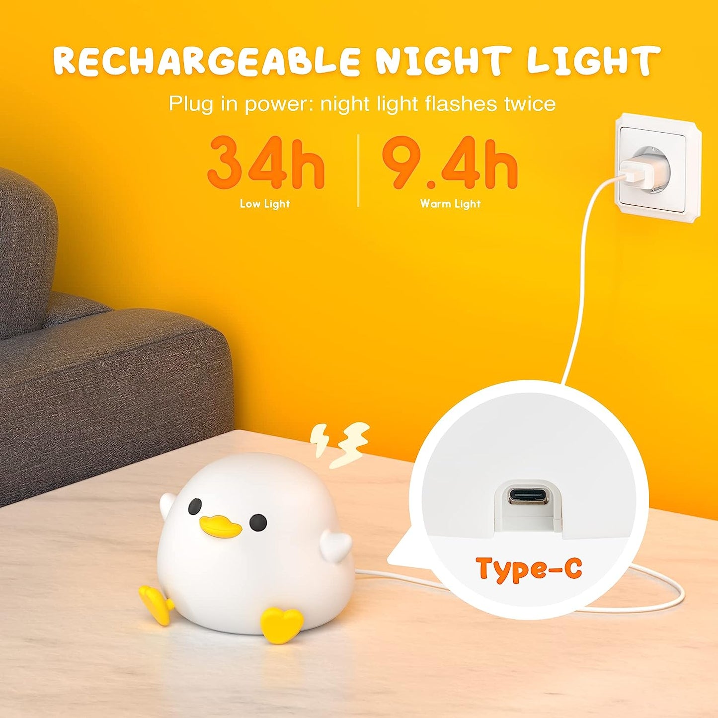 UNEEDE Luz Nocturna Infantil, Lampara Bebe De Silicona Kawaii,Luz Bebe Nocturna Con Temporizador, Adecuada Para La Decoración De Habitaciones Regalos Para Niños(Baby Benson)