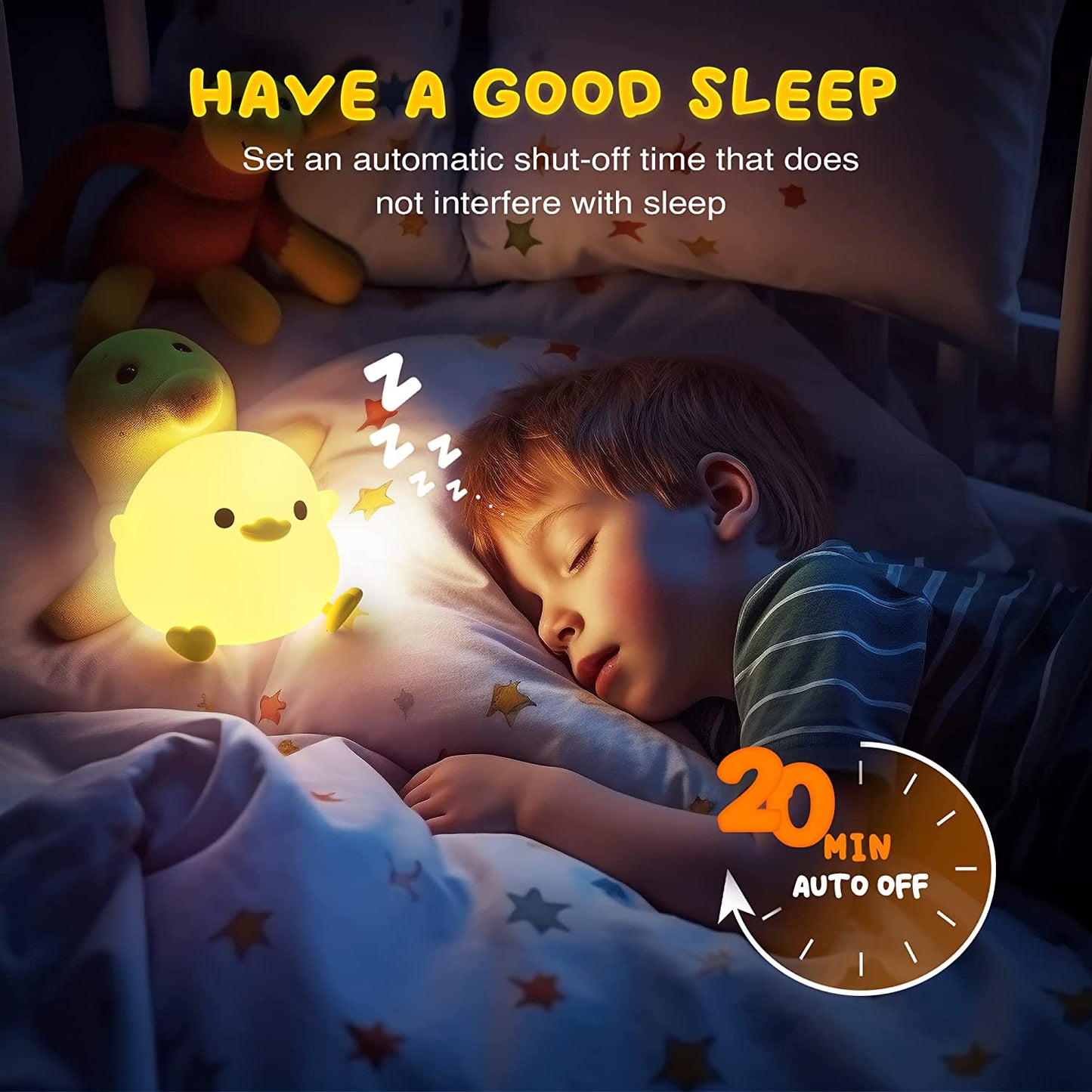 UNEEDE Luz Nocturna Infantil, Lampara Bebe De Silicona Kawaii,Luz Bebe Nocturna Con Temporizador, Adecuada Para La Decoración De Habitaciones Regalos Para Niños(Baby Benson)