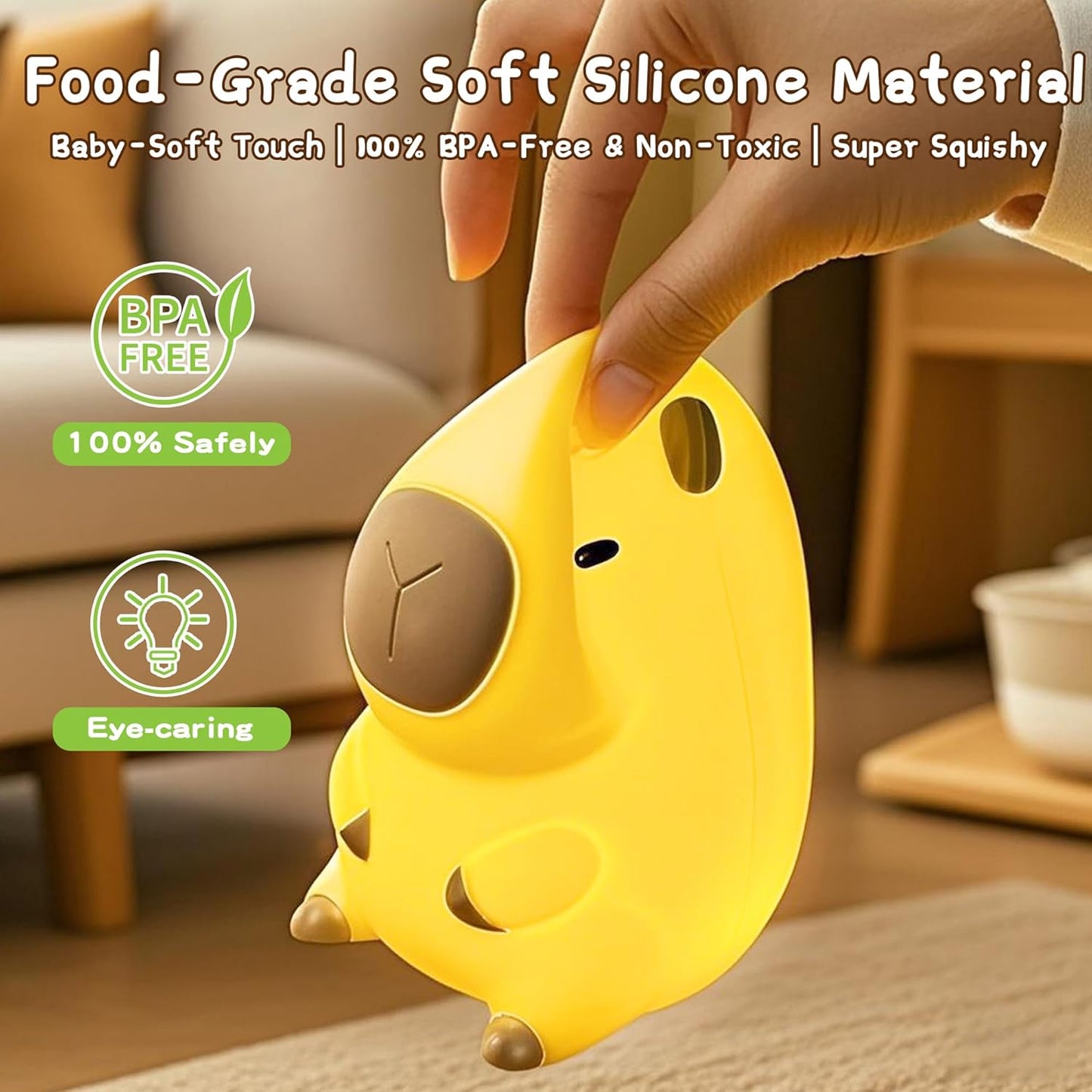 Luz Nocturna Infantil Capybara, Luz Bebe Nocturna LED De Animales Blandos, Lampara Bebe Noche Con 2 Modos Brillo, Recargable, Táctil, Decoración Para Dormitorio, Regalo Para Bebés Y Niños