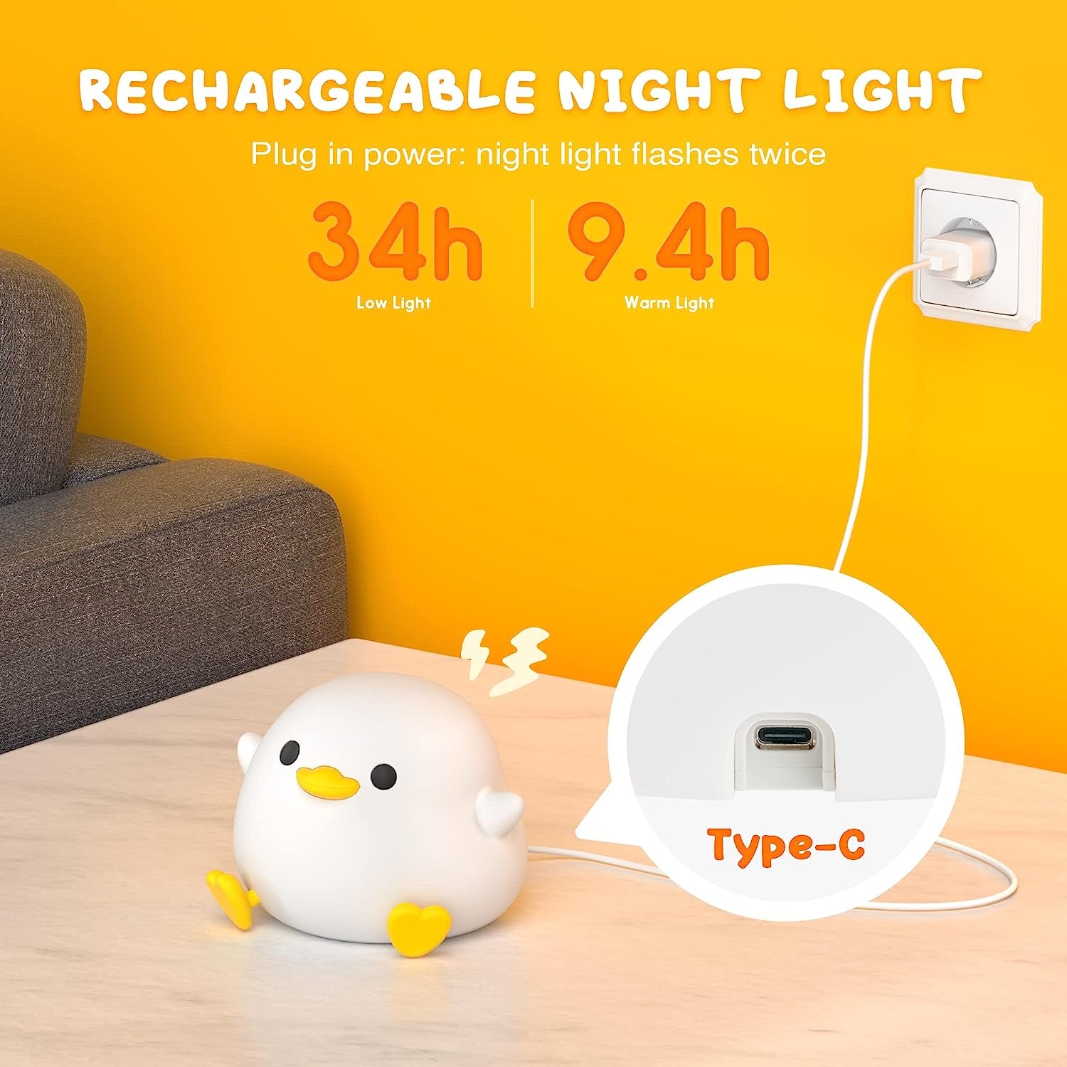 UNEEDE Luz Nocturna Infantil, Lampara Bebe De Silicona Kawaii,Luz Bebe Nocturna Con Temporizador, Adecuada Para La Decoración De Habitaciones Regalos Para Niños(Baby Benson)