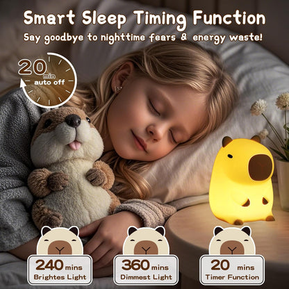 Luz Nocturna Infantil Capybara, Luz Bebe Nocturna LED De Animales Blandos, Lampara Bebe Noche Con 2 Modos Brillo, Recargable, Táctil, Decoración Para Dormitorio, Regalo Para Bebés Y Niños